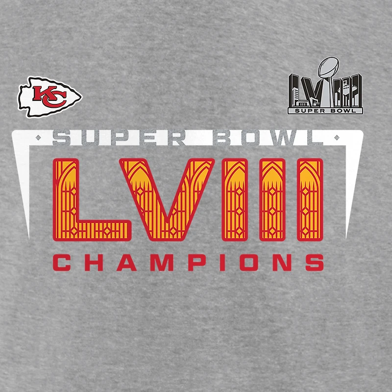 T-shirt gris Fanatics pour hommes des Chiefs de Kansas City Super Bowl LVIII Champions Score