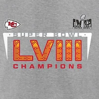 T-shirt gris Fanatics pour hommes des Chiefs de Kansas City Super Bowl LVIII Champions Score