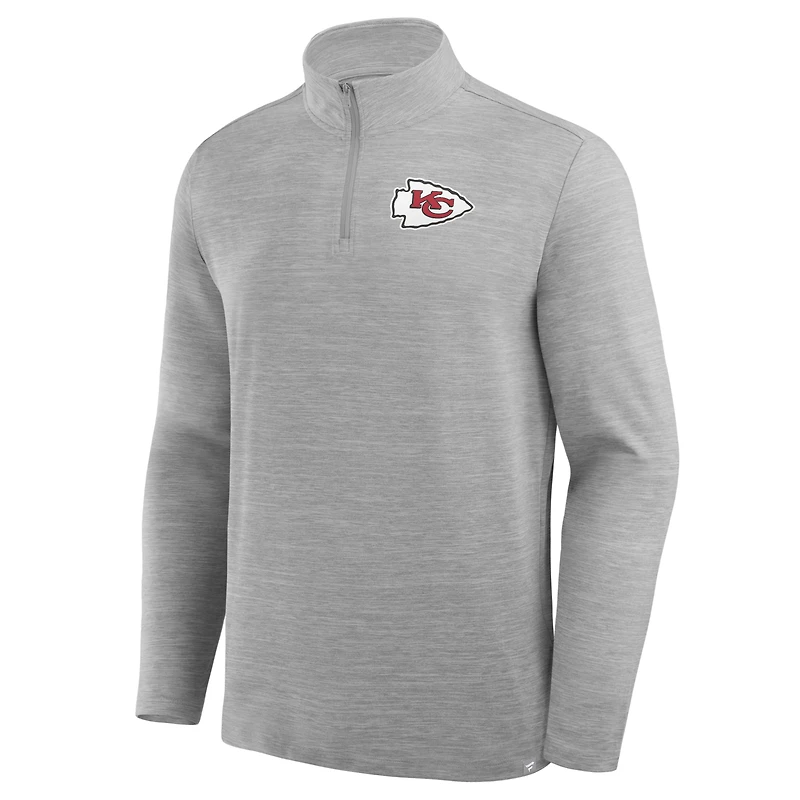 Pull à col zippé 1/4 gris chiné Kansas City Chiefs de Fanatics pour homme