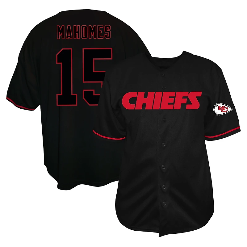 Chemise boutonnée de baseball noire Big & Tall des Chiefs Kansas City Fanatics Patrick Mahomes pour hommes