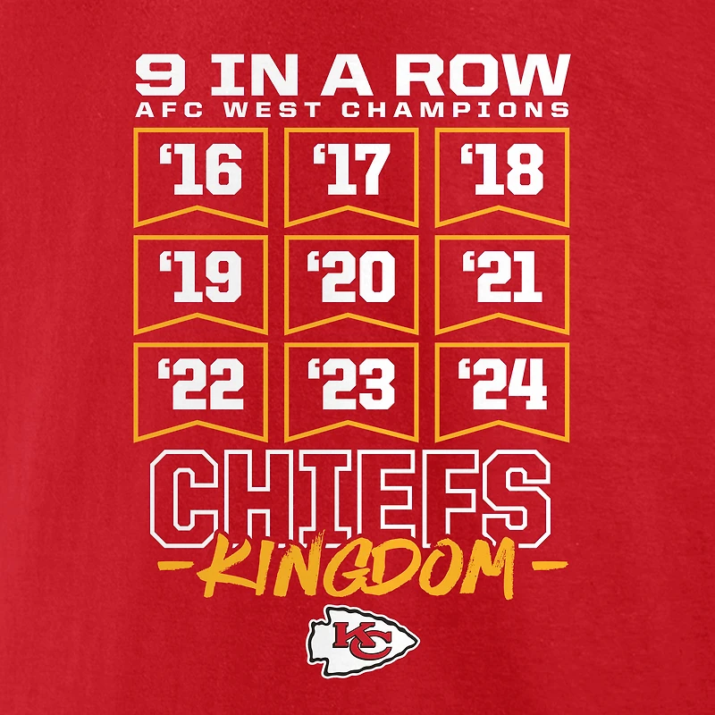 Men's Fanatics Red Kansas City Chiefs Nine-Straight AFC West Division Champions Big & Tall T-Shirt