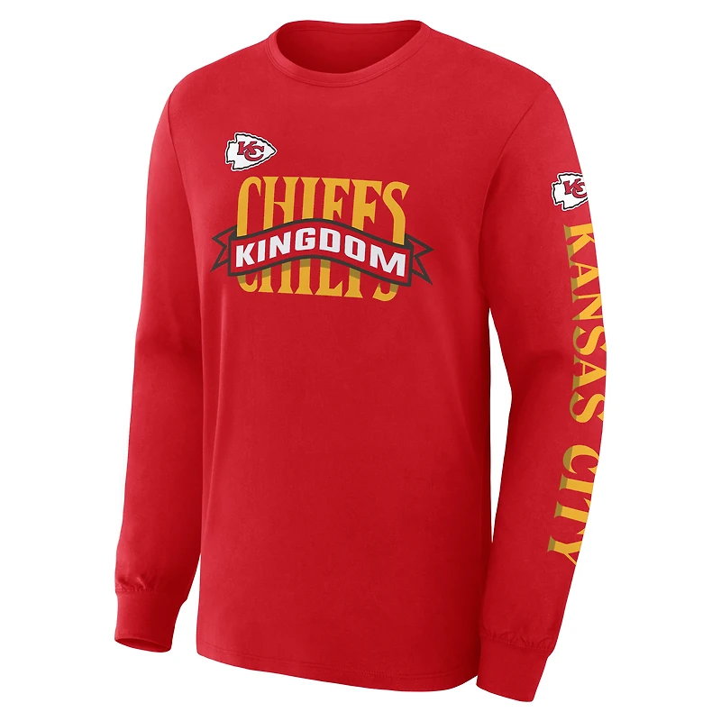 T-shirt à manches longues rouge Fanatics pour homme, Kansas City Chiefs, Sweep Legacy