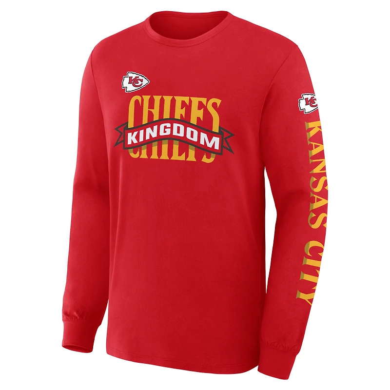 T-shirt à manches longues rouge Fanatics pour homme, Kansas City Chiefs, Sweep Legacy