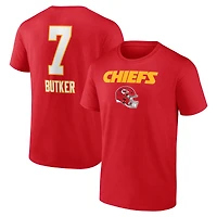 T-shirt rouge Harrison Butker pour homme avec nom et numéro de l'équipe des Kansas City Chiefs