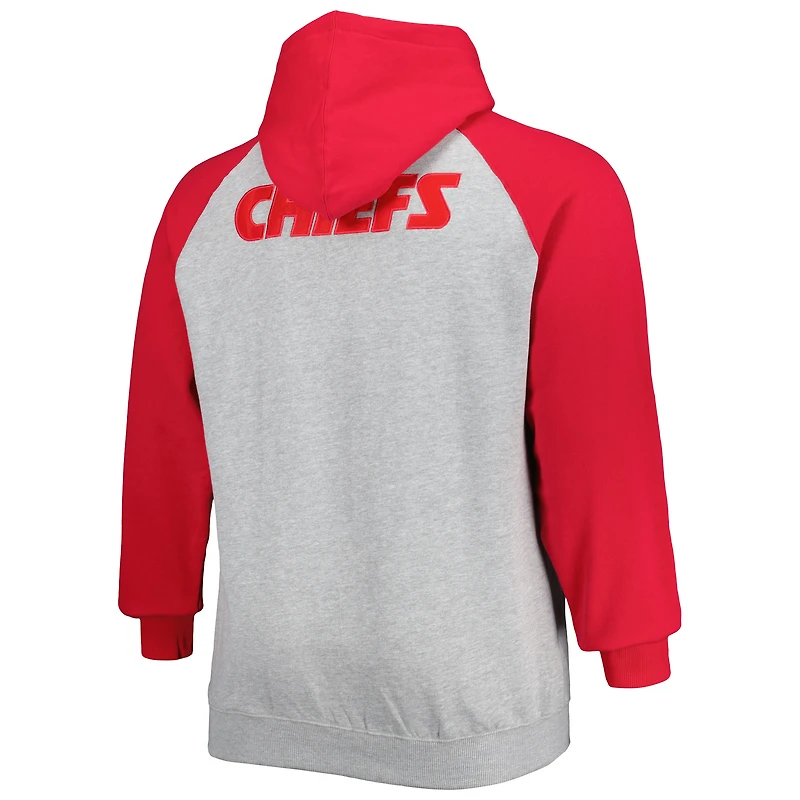 Veste à capuche raglan glissière pleine longueur Kansas City Chiefs Big & Tall gris chiné pour homme