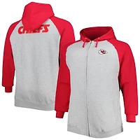 Veste à capuche raglan glissière pleine longueur Kansas City Chiefs Big & Tall gris chiné pour homme