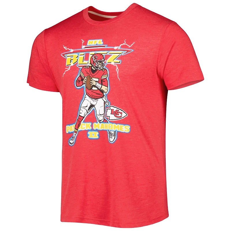 Men's Homage Patrick Mahomes Heathered Heather Red Kansas City Chiefs NFL Blitz Player Tri-Blend T-Shirt