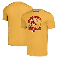 Men's Homage Travis Kelce Heathered Gold Kansas City Chiefs Caricature Player Tri-Blend T-Shirt