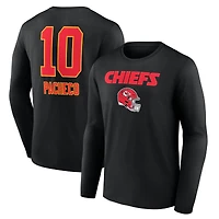 T-shirt à manches longues noir pour homme Isiah Pacheco, avec nom et numéro de l'équipe des Kansas City Chiefs
