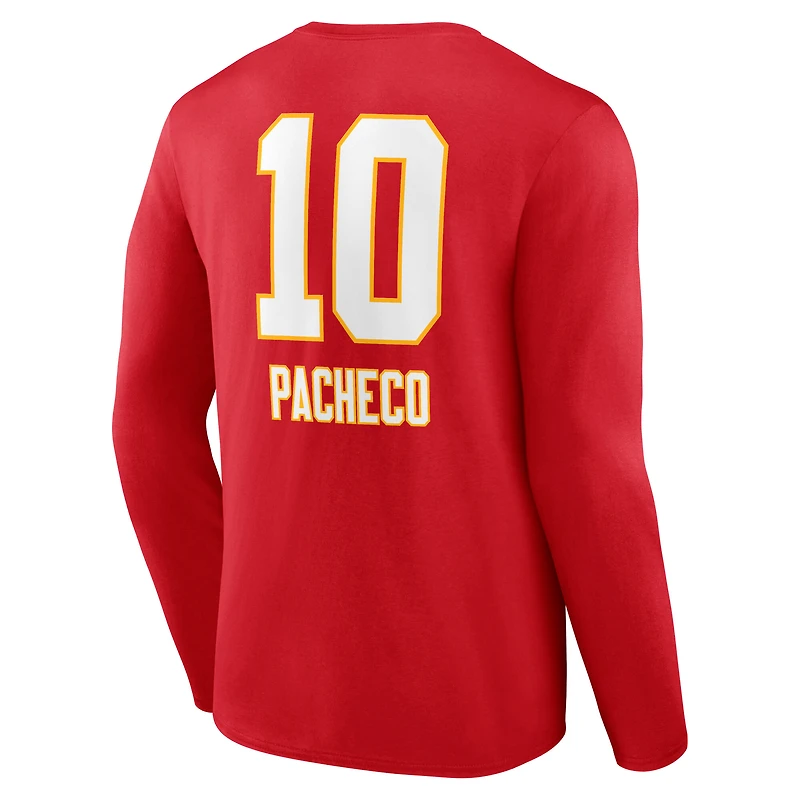 T-shirt à manches longues pour homme Isiah Pacheco rouge avec nom et numéro de l'équipe des Kansas City Chiefs
