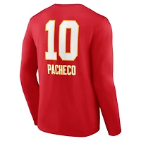 T-shirt à manches longues pour homme Isiah Pacheco rouge avec nom et numéro de l'équipe des Kansas City Chiefs