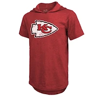 T-shirt à capuche tri-blend rouge Majestic Threads Travis Kelce pour homme, avec nom et numéro du joueur des Kansas City Chiefs