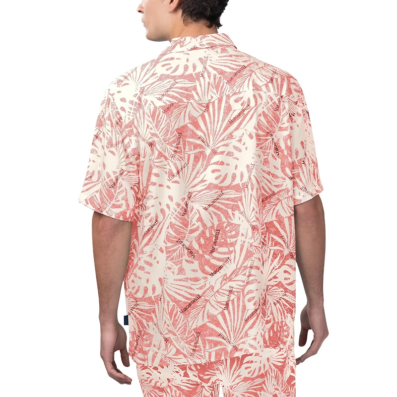 Chemise boutonnée de fête à imprimé Monstera lavée au sable des Chiefs Kansas City rouge Margaritaville pour hommes