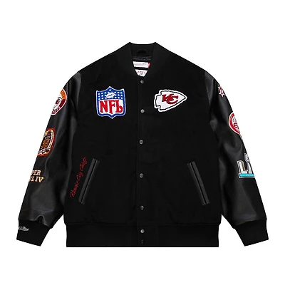 Men's Mitchell & Ness Black Kansas City Chiefs Blackout Collection Vintage Logo Full-Snap Varsity Jacket