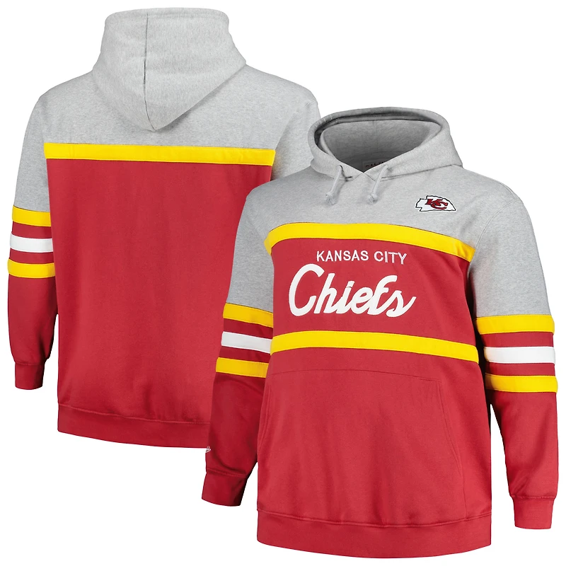 Men's Mitchell & Ness  Heather Gray/Red Kansas City Chiefs Big Tall Head Coach Pullover Hoodie