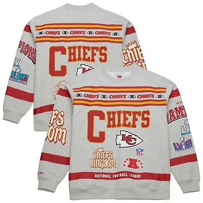 Sweat-shirt ras du cou en polaire vintage imprimé all-over gris chiné pour homme Mitchell & Ness Kansas City Chiefs