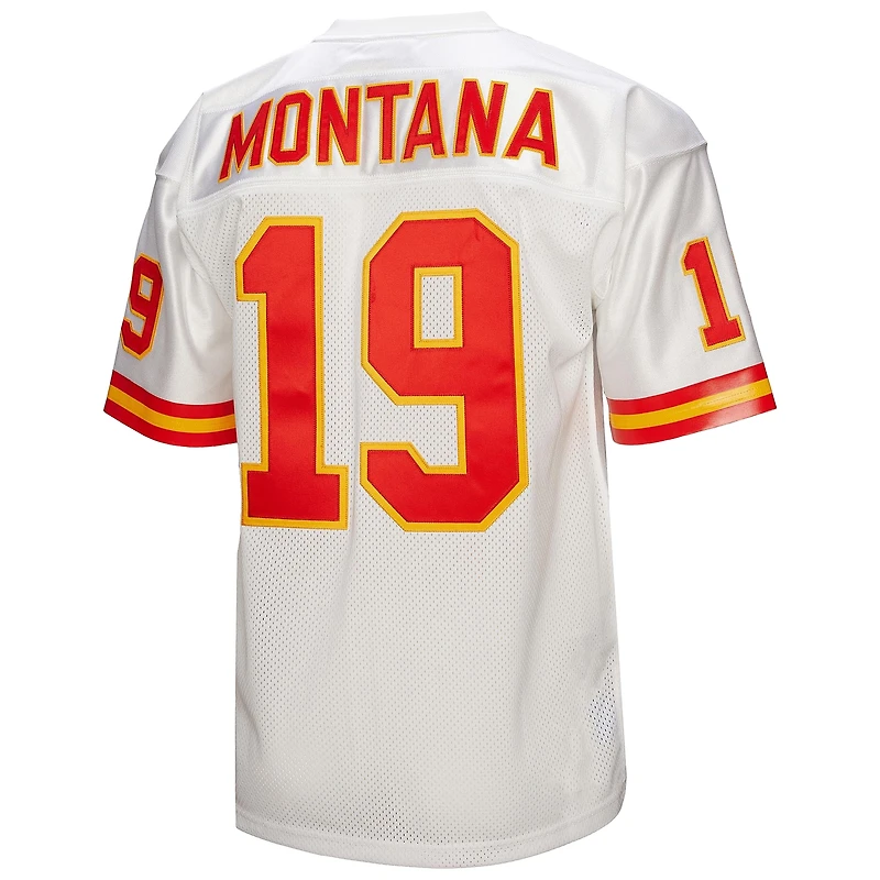 Maillot Mitchell & Ness Joe Montana blanc des Kansas City Chiefs, modèle rétro authentique de joueur retraité 1994, pour homme.