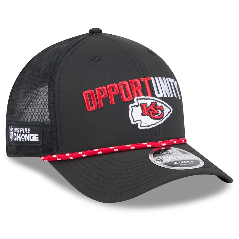 Casquette ajustable New Era noire Kansas City Chiefs 2025 Inspire Change 9FORTY M-Crown pour homme