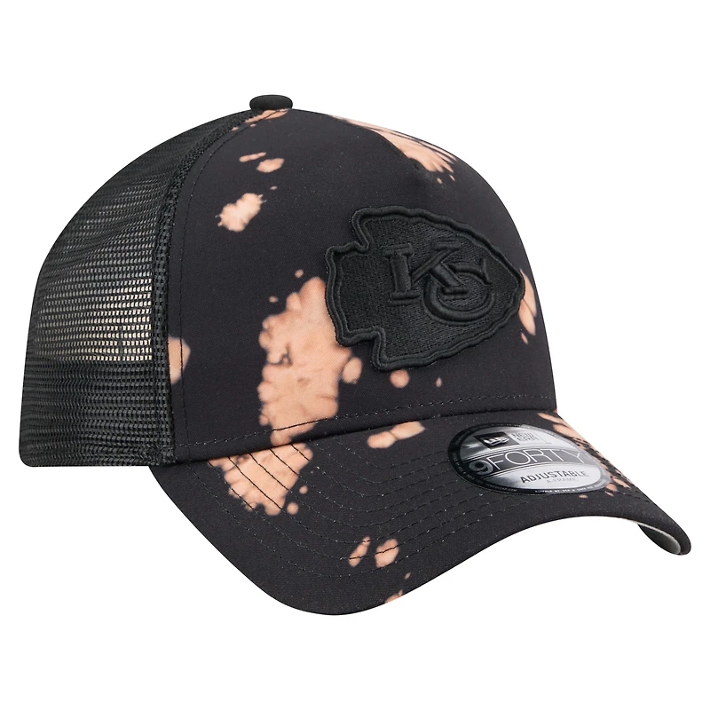 Men's New Era Black Kansas City Chiefs Bleached 9FORTY A-Frame Adjustable Hat