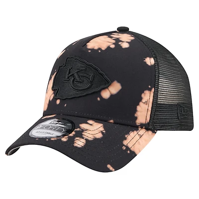 Casquette ajustable New Era noire décolorée 9FORTY A-Frame des Kansas City Chiefs pour homme