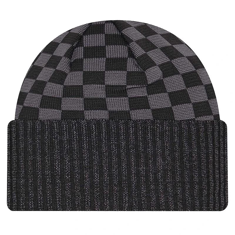 Bonnet en tricot à revers à carreaux noir Kansas City Chiefs New Era pour homme