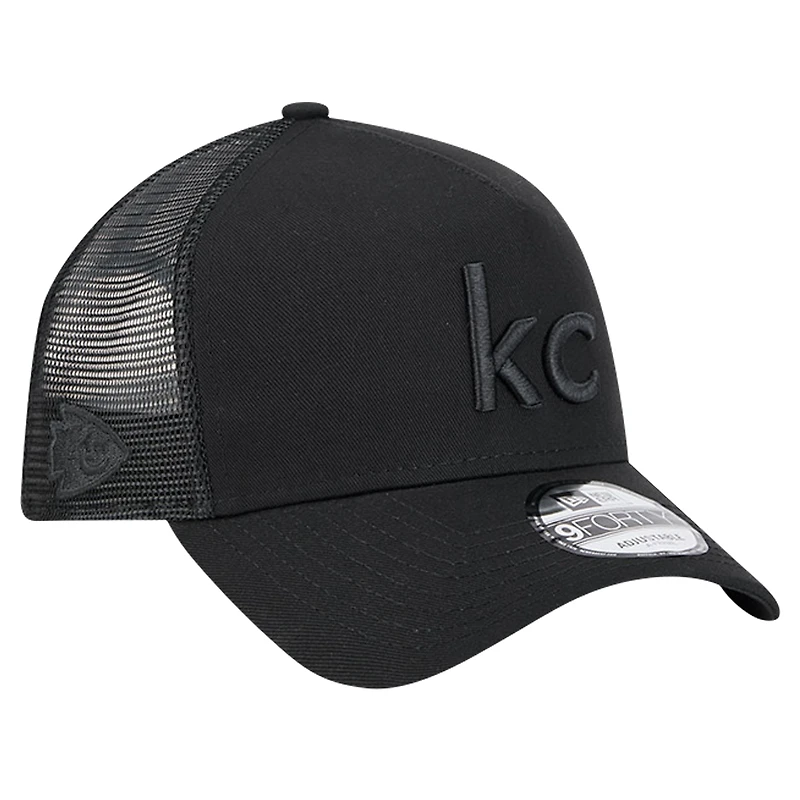Men's New Era Black Kansas City Chiefs Domain 9FORTY A-Frame Trucker Adjustable Hat