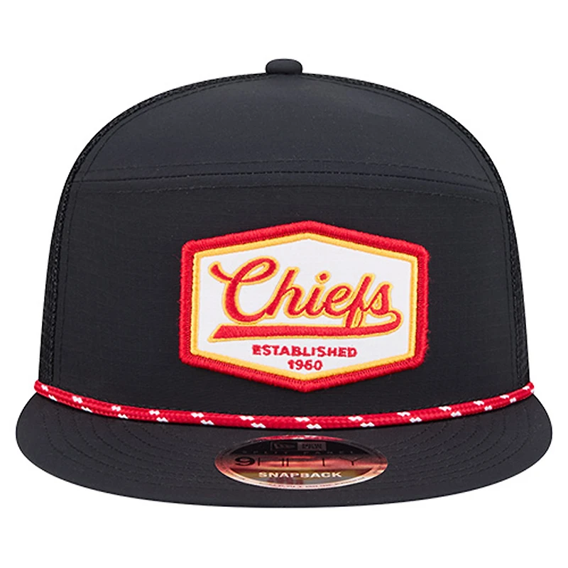 Men's New Era Black Kansas City Chiefs Ripstop Patch 9FIFTY Split Panel Snapback Hat