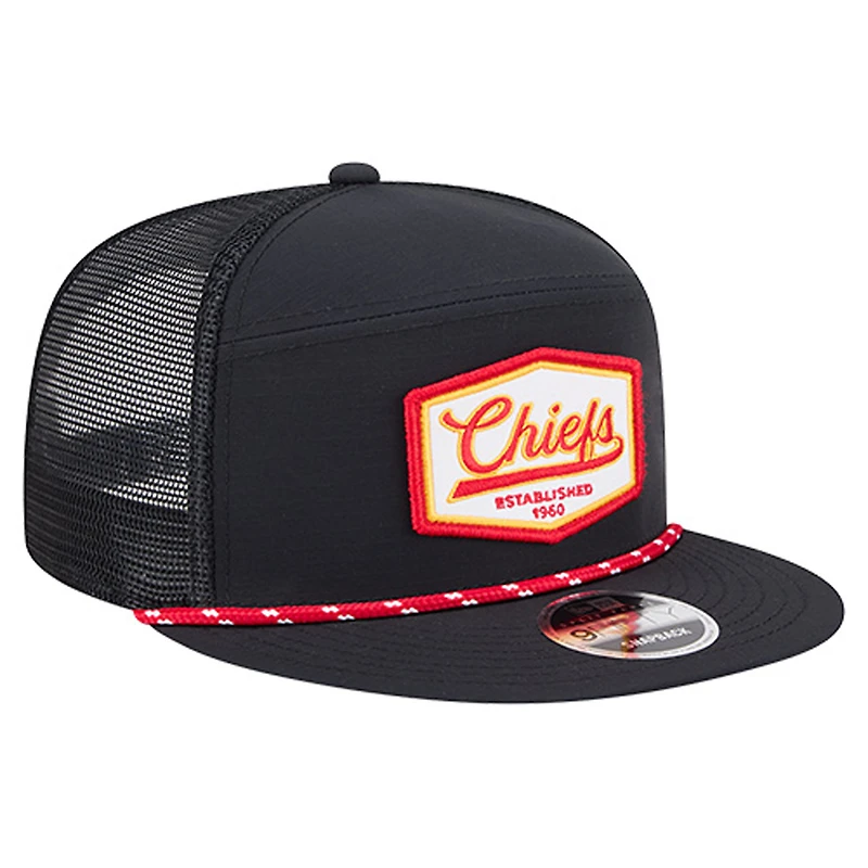 Men's New Era Black Kansas City Chiefs Ripstop Patch 9FIFTY Split Panel Snapback Hat