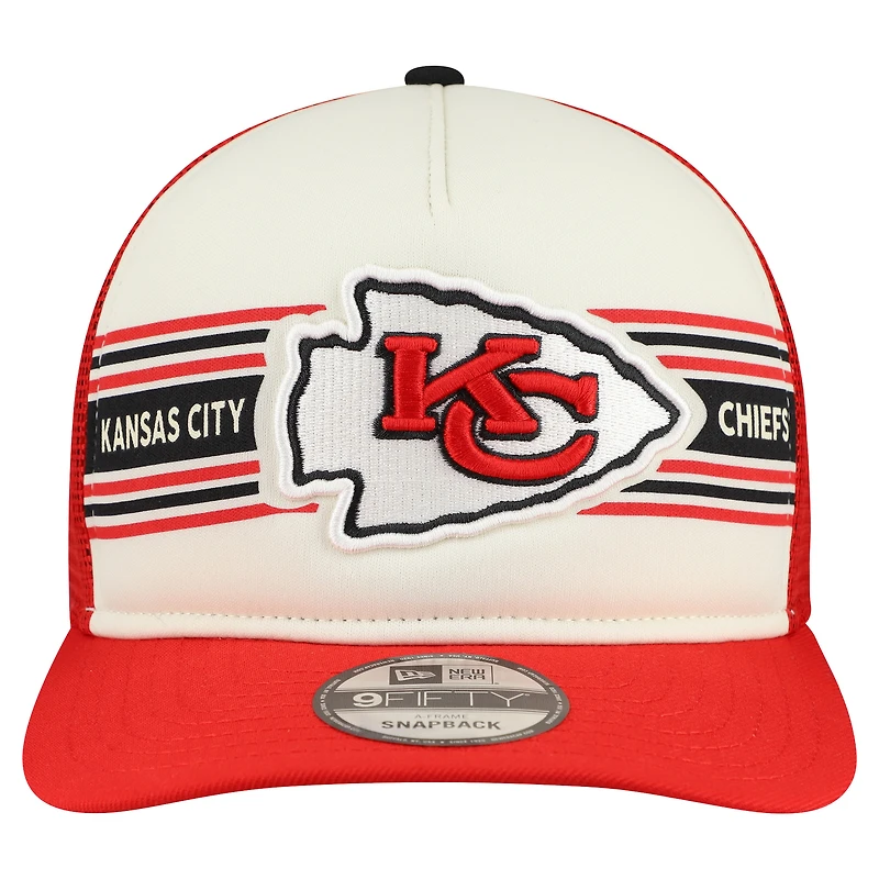 Casquette snapback New Era 9FIFTY Trucker à motif drapeau des Chiefs de Kansas City pour homme, crème/rouge