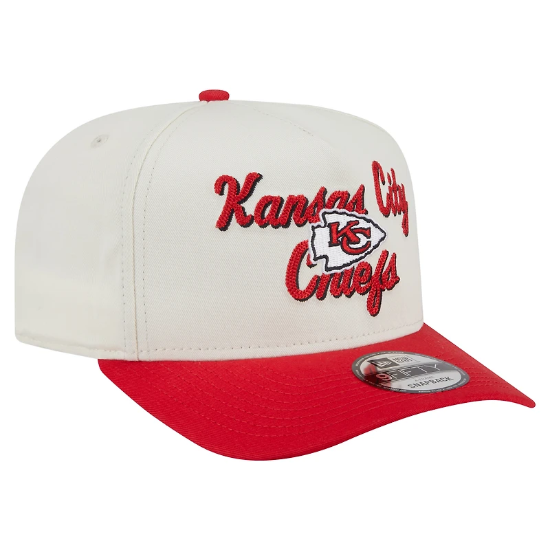 Men's New Era  Cream/Red Kansas City Chiefs Chainstitch A-Frame 9FIFTY Adjustable Hat