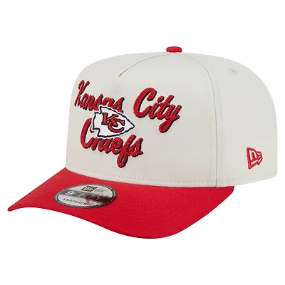 Men's New Era Cream/Red Kansas City Chiefs Chainstitch A-Frame 9FIFTY Adjustable Hat