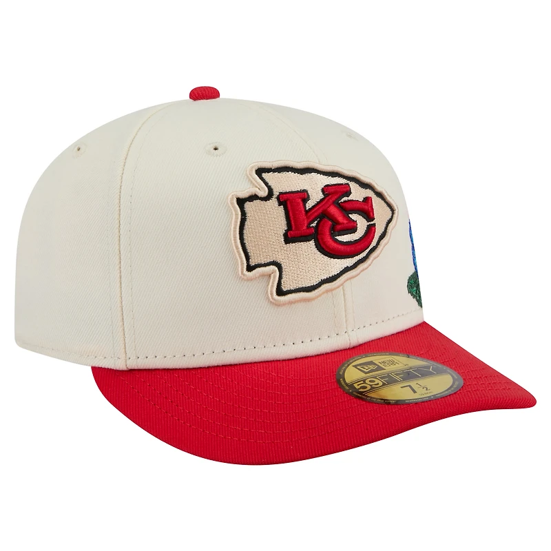 Casquette ajustée New Era 59FIFTY crème/rouge Kansas City Chiefs pour homme à motif floral ton sur