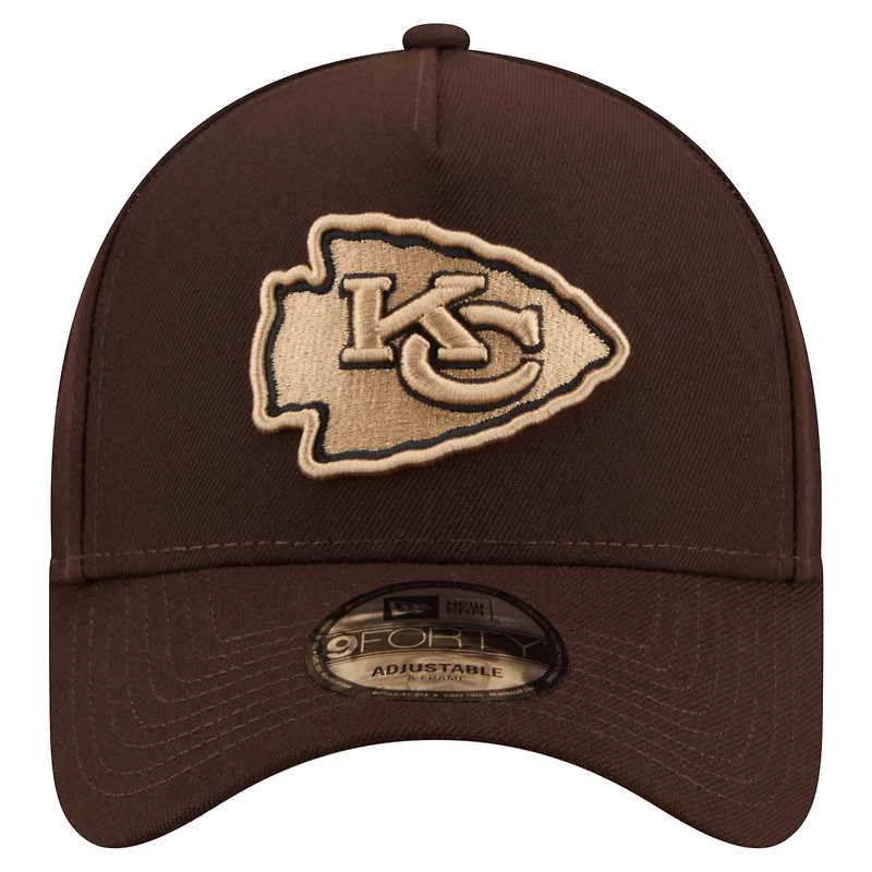 Men's New Era Dark Brown Kansas City Chiefs Burnt Wood A-Frame 9FORTY Adjustable Hat