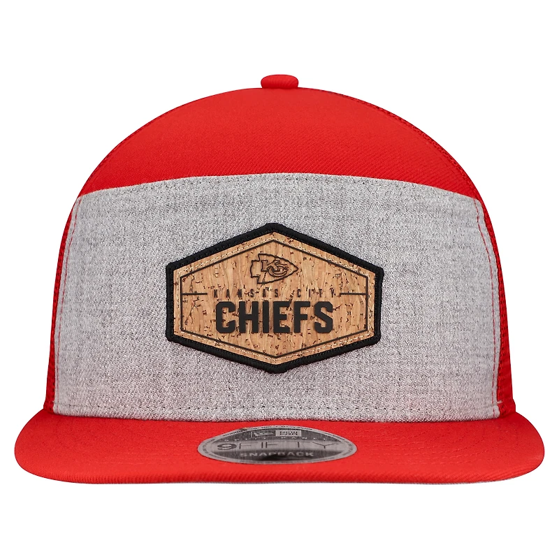 Casquette snapback 9FIFTY grise/rouge à panneau fendu en liège pour homme New Era Kansas City Chiefs
