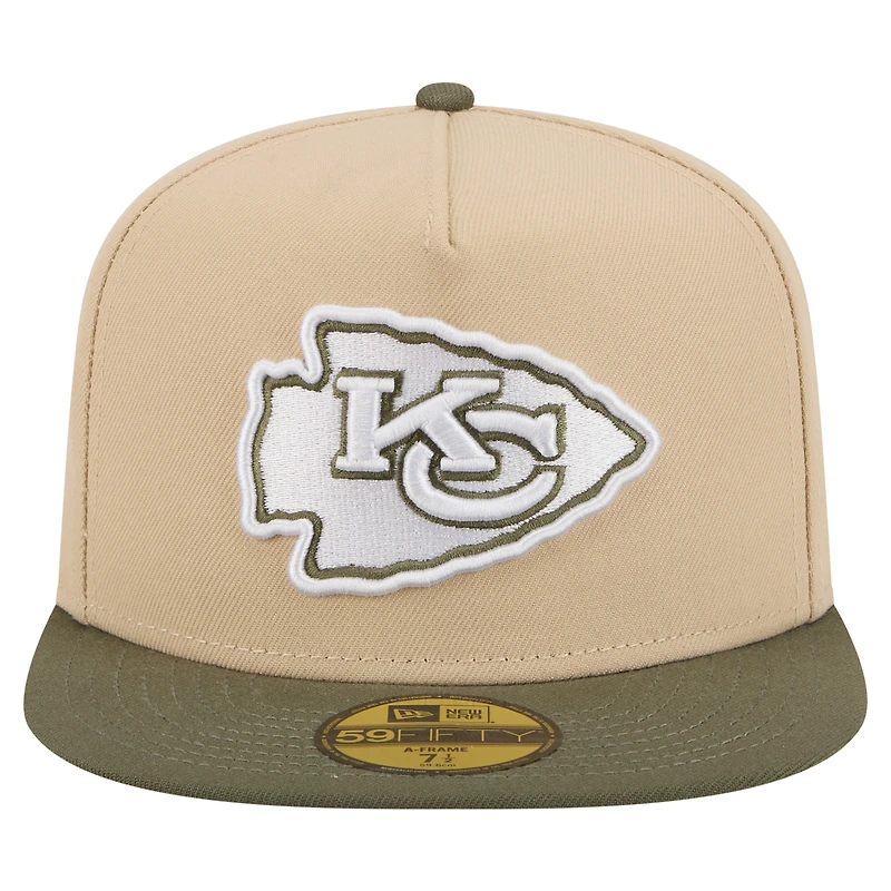 Casquette ajustée A-Frame 59FIFTY pour homme New Era beige clair/olive Kansas City Chiefs Color Pack