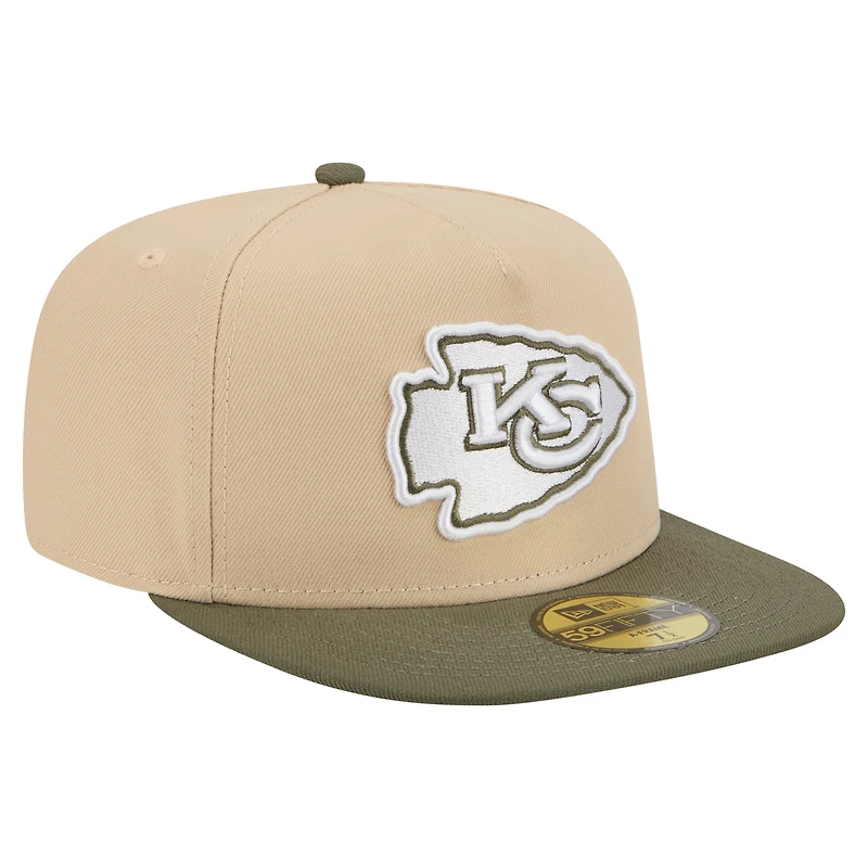 Casquette ajustée A-Frame 59FIFTY pour homme New Era beige clair/olive Kansas City Chiefs Color Pack