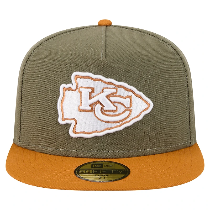 Men's New Era  Olive/Brown Kansas City Chiefs Color Pack A-Frame 59FIFTY Fitted Hat