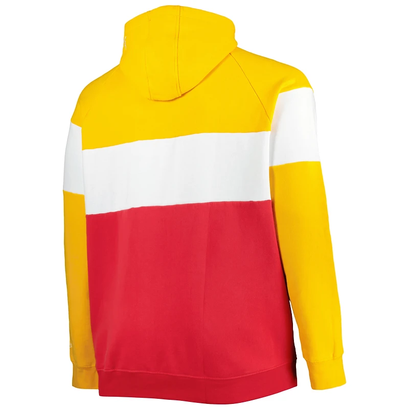 Men's New Era Red/Gold Kansas City Chiefs Big & Tall Current Colorblock Raglan Fleece Pullover Hoodie