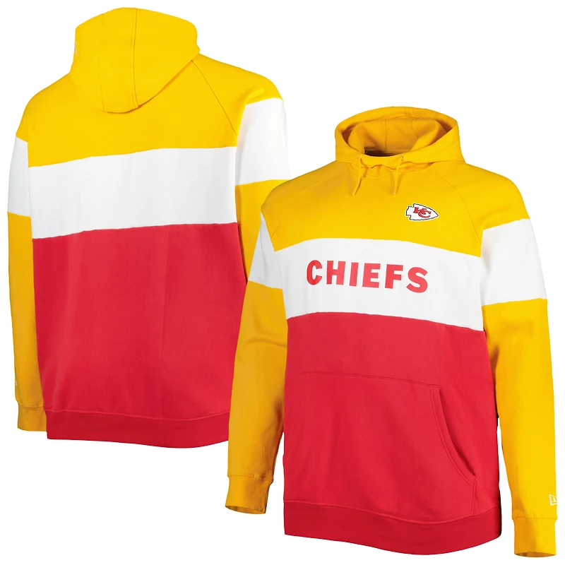 Chandail à capuchon en polaire raglan blocs de couleurs actuels Big & Tall des Kansas City Chiefs New Era pour homme, rouge/doré
