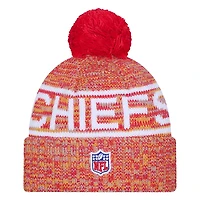 Men's New Era Red Kansas City Chiefs 2025 Sideline Cold Weather Cuffed Knit Hat with Pom