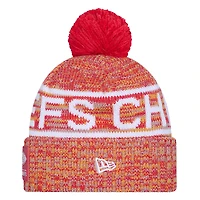 Men's New Era Red Kansas City Chiefs 2025 Sideline Cold Weather Cuffed Knit Hat with Pom