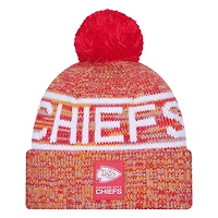 Men's New Era Red Kansas City Chiefs 2025 Sideline Cold Weather Cuffed Knit Hat with Pom