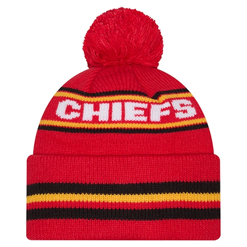 Bonnet à revers classique Kansas City Chiefs rouge New Era pour homme avec pompon