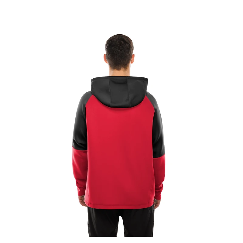 Men's New Era Red Kansas City Chiefs Combine Authentic Color Block Raglan Pullover Hoodie