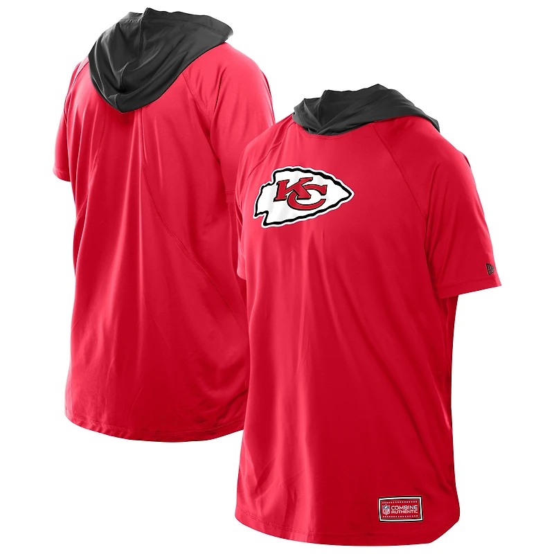T-shirt à capuche et manches courtes raglan authentique rouge des Kansas City Chiefs de New Era pour homme