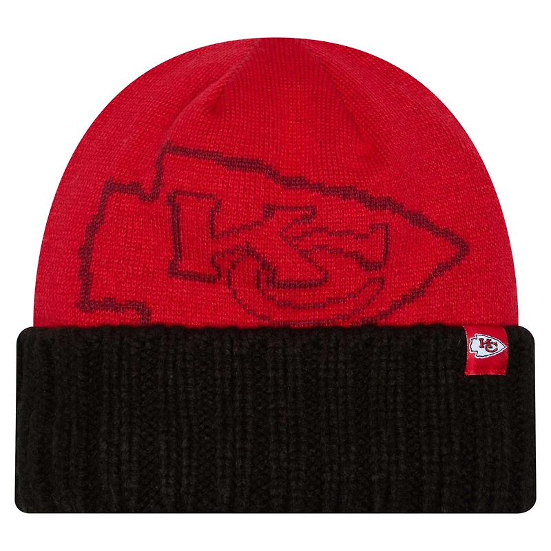 Bonnet en tricot oversize à revers rouge Kansas City Chiefs New Era pour homme