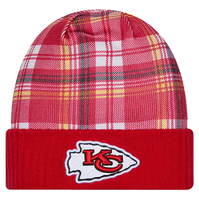 Bonnet tricoté à revers rouge Kansas City Chiefs Sideline Statement pour homme New Era