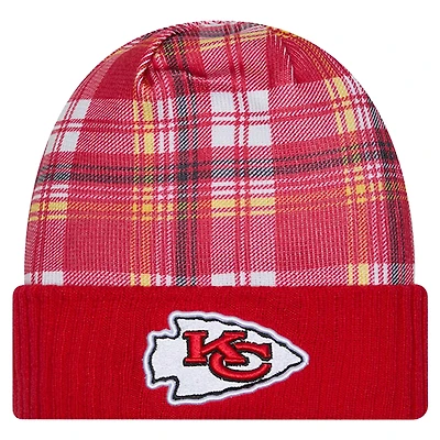 Bonnet tricoté à revers rouge Kansas City Chiefs Sideline Statement pour homme New Era
