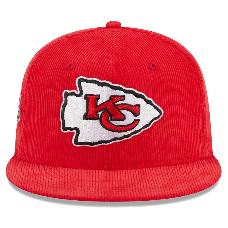 Casquette ajustée 59FIFTY en velours côtelé rouge Kansas City Chiefs New Era pour hommes