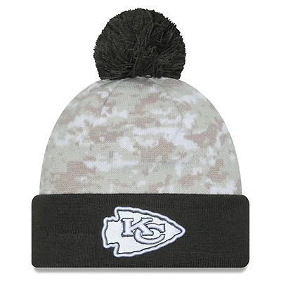 Men's New Era  White/Graphite Kansas City Chiefs 2024 Salute To Service Digital Camo Cuffed Knit Hat with Pom